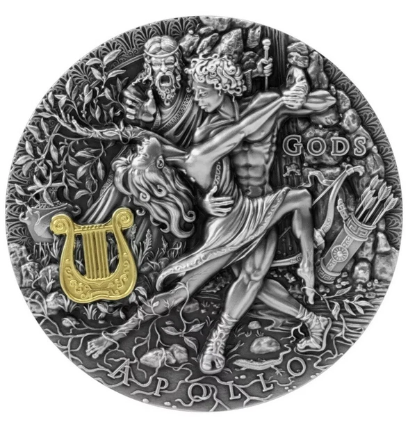 2019 Niue -Greek Gods -Apollo- God of the Sun Silver Coin 2oz COA High relief