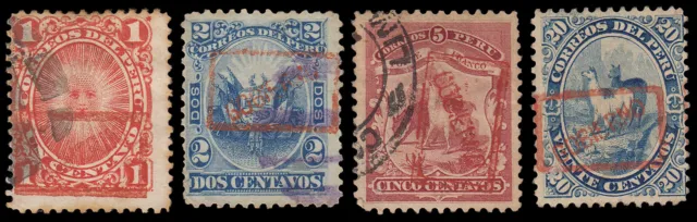 Peru 16/19 1895 Stamps Of 1895 With Surcharge Government IN Red Used