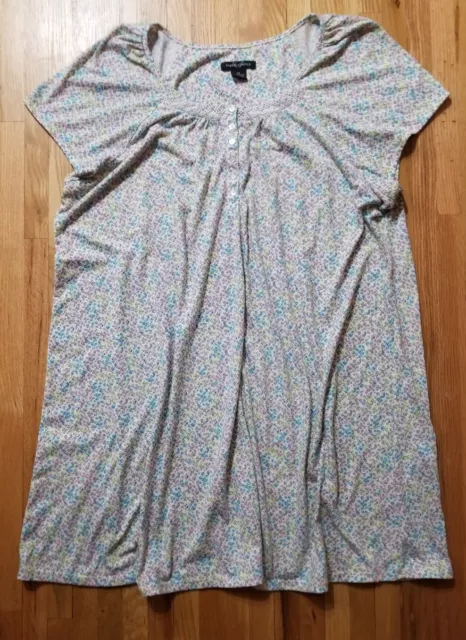 EARTH ANGELS Womens Nightgown 2X Plus Polyester Button Lace Trim Floral XXL