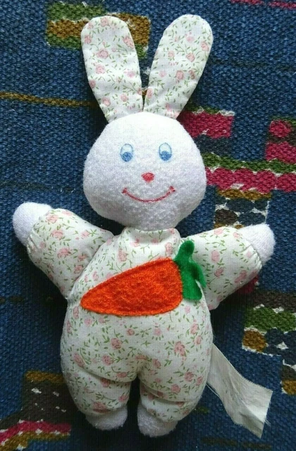 Ib1/ Doudou Peluche Vintage Lapin Pampers Blanc Fleur Rose Carotte Orange 18/22C