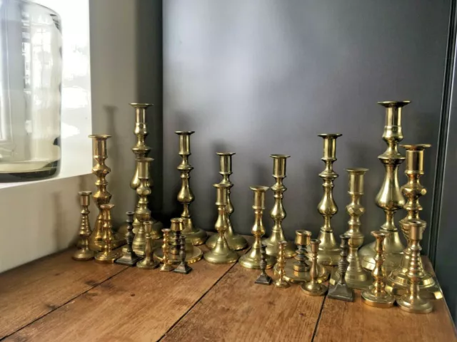 Lovely Collection Of Antique Vintage Brass Pairs Of Candlesticks Candle Holders