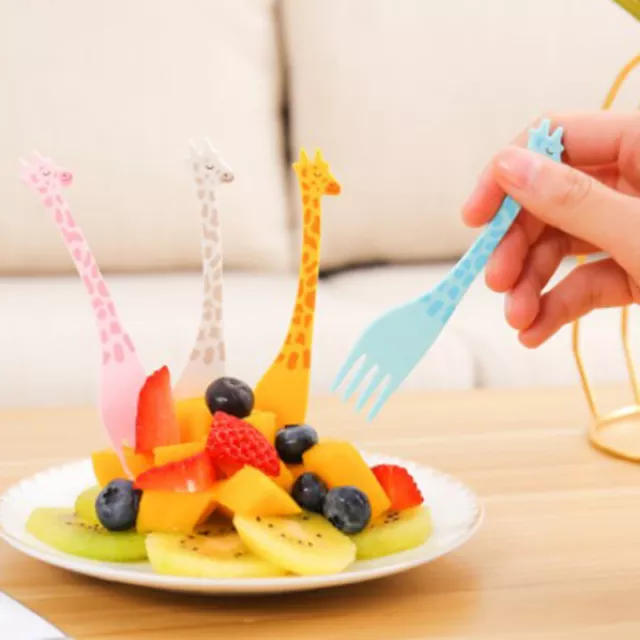 12 piezas/juego de selecciones de alimentos con forma de jirafa dibujos animados bocadillo de fruta palillo de dientes tenedor del desierto ZR