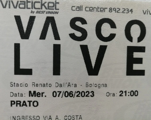 VASCO ROSSI 7 Giugno 2023 Nr. 1 Biglietto Prato