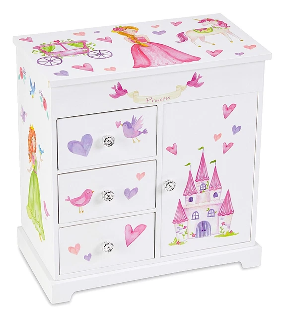 Unicorn Musical Box with 3 Pullout Drawers, Princes...