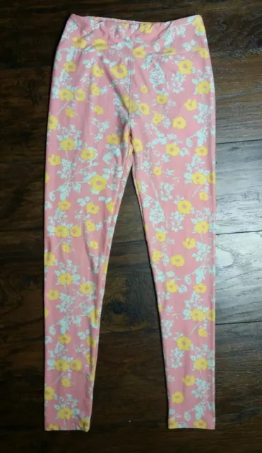 leggings EUC Lularoe jaune onésize rose doux et bleu clair coquelicot floral 3