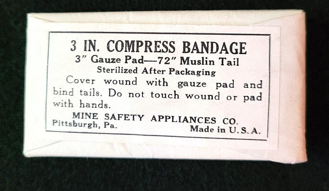 Antique 3 Inch Compress Bandage Mine Safety Appliances Co Pittsburgh PA USA