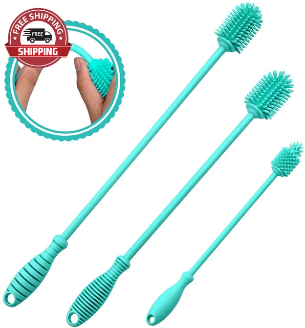 Silicone Bottle Brush Cleaner Set of 3，Long Handle Bottle Cleaning Brushes for N