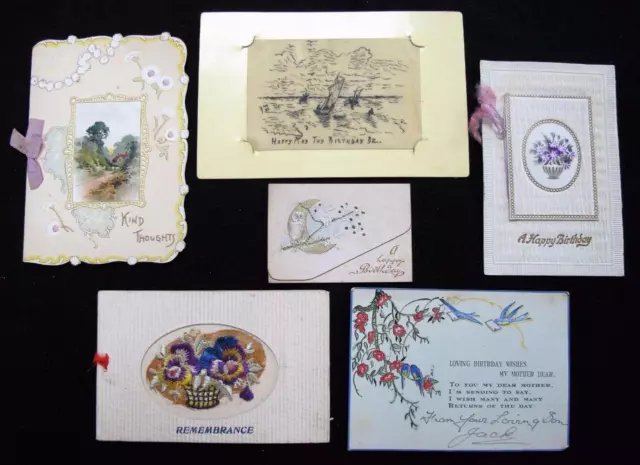 Vintage Birthday Cards Greetings 1920s Pressed Printed Various Designs 20s x 6