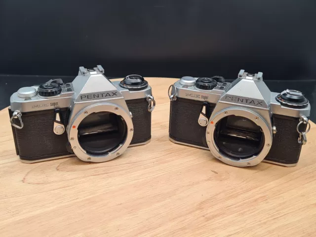 2 x Asahi Pentax ME Super SLR 35mm Silver Film Camera Body - Untested