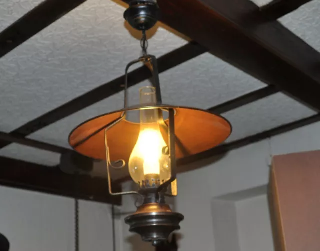 alte  Lampe Kupfer Hängelampe  1960 - 1980 Glaskolben