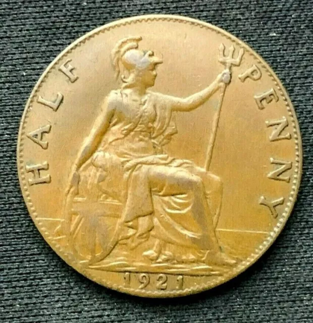 1921 Great Britain Half Penny Coin XF +       #C327