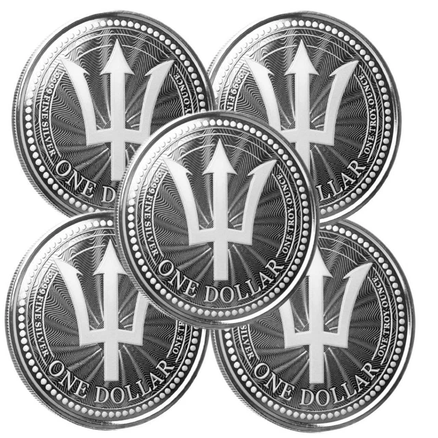 5 x 2023 1 oz Barbados Trident .9999 Silver Coins BU Proof-like #A557