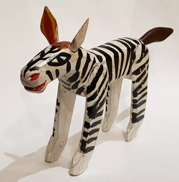 Vintage Handmade Wood Zebra Folkart 7" L x 5" H