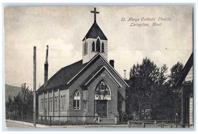 c1910 St. Marys Catholic Church Livingston Montana MT Antique Postcard