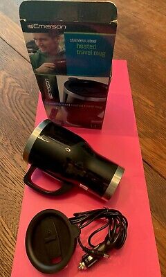 New in Box EMERSON STAINLESS STEEL HEATED 14 oz. Travel Mug 12V Power Adapter