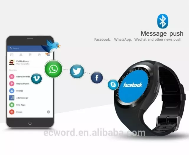 Smartwatch Y1 Smartphone Armbanduhr Handy Bluetooth Messenger Bluetooth SMS TF 2