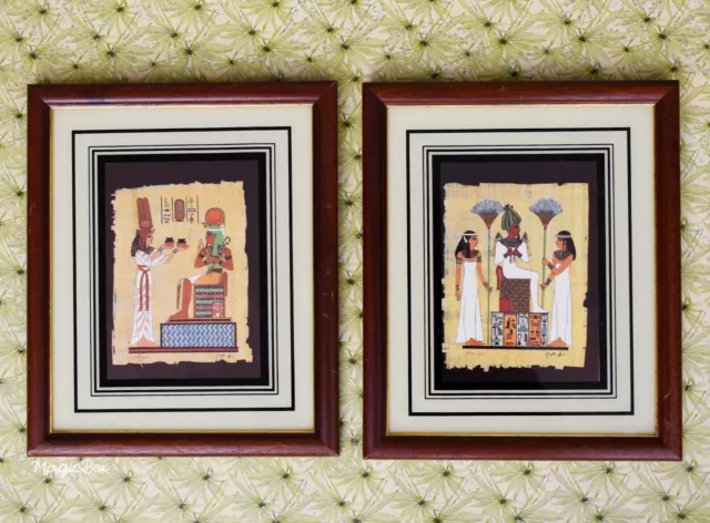 2 Vintage 80s-90s Framed Egyptian Art Prints Set| Wall Decor African Ancient