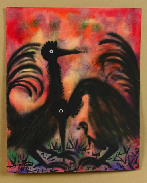 Jacques Zigoma Brazzaville Congo 1936-1987 Acuarela 2 Pájaro Schnabel
