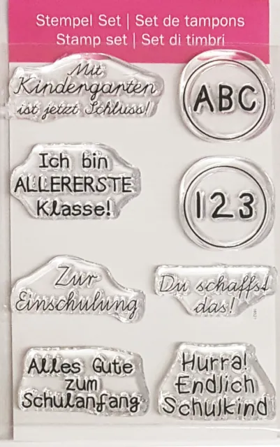 Clear Stamps "Einschulung" efco Stempel, Sprüche, Schulanfang, ABC, 123