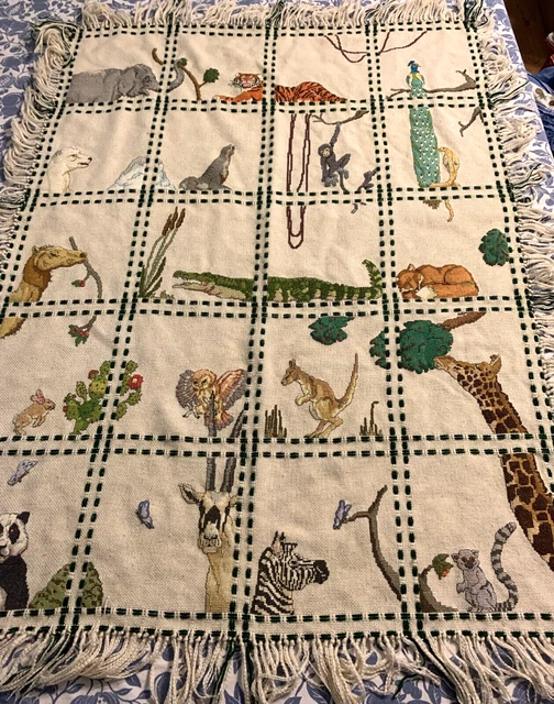 Punto de cruz contado lanzamiento afgano acabado 19 animales 31 x 41 elefante pavo real