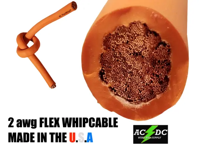 10' #2 Highly Flexible Welding Whip Cable Orange 600V Usa Made Epdm Copper Awg