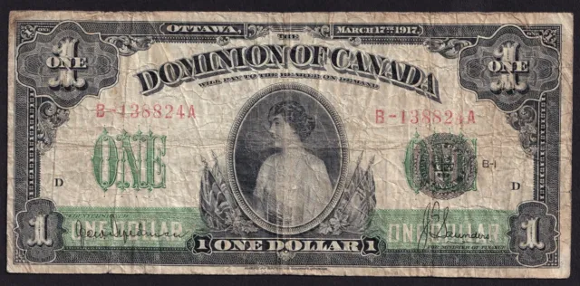 Dominion Of Canada 1917 $1 One Dollar Banknote Hyndman - Saunders C-573848A