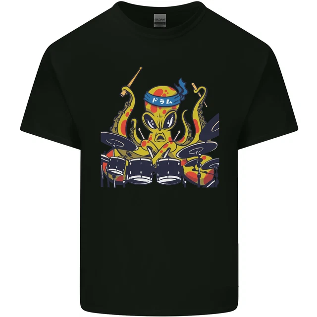 Octopus Drummer Drumming Drum Funny Mens Cotton T-Shirt Tee Top