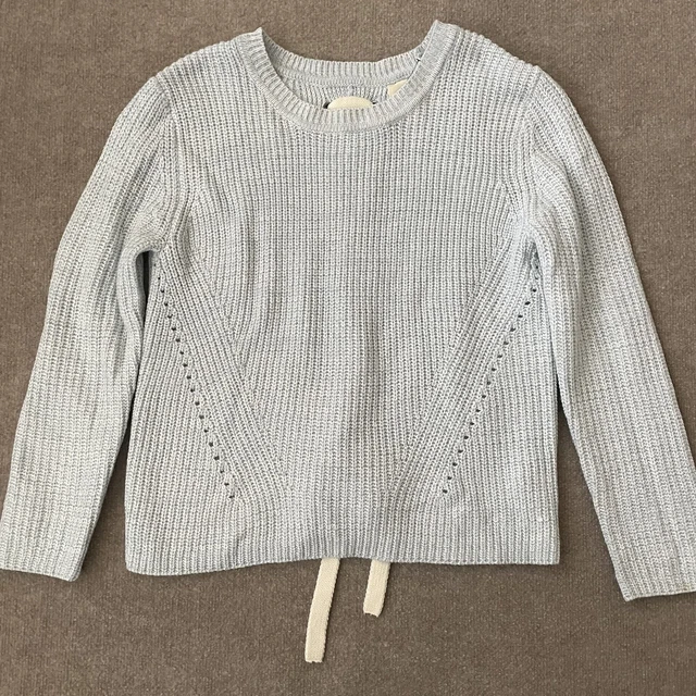 Harper Heritage Sweater Womens Small Light Blue Lace Up Tie Back Casual Knit Top