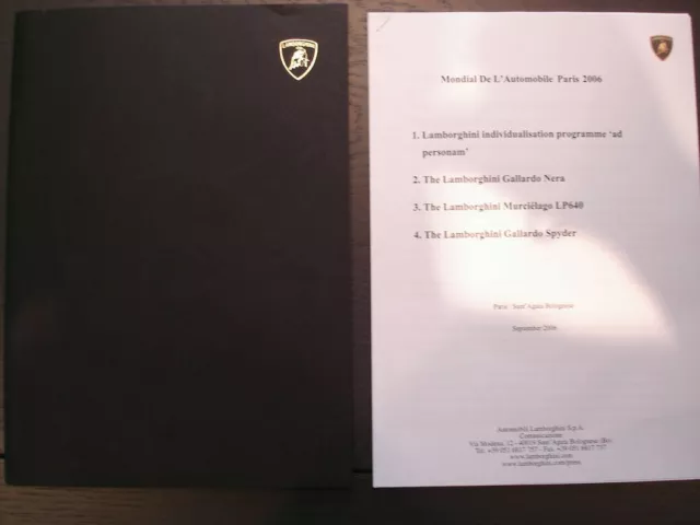 Dossier de presse Lamborghini Mondial de l'Auto 2006 Paris