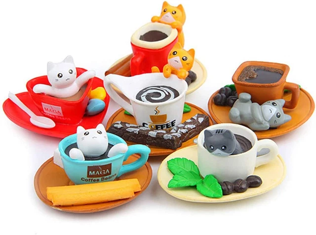 Funny Cute Set of 6 3D Coffee Cats Strong Refrigerator Fridge Magnets Sticker, K
