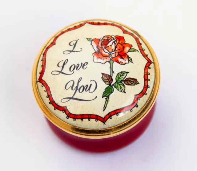 Halcyon Days Enamels Happiness I Love You Red Rose Enamel Box