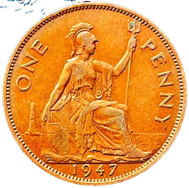 1947 Coin Great Britain 1 Penny KM# 810 Bronze Europe Foreign World Old Money