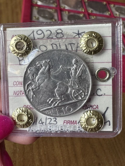 MONETA REGNO D' ITALIA 10 LIRE BIGA 1928 * NC sigillata BB/SPL SUBALPINA