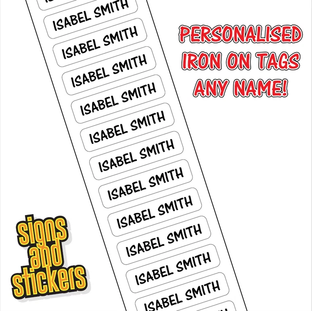 50 PERSONALISED IRON On Name Tags School Uniform Care Home Labels Easy