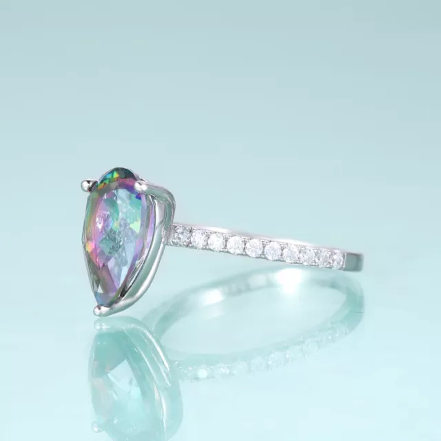 Natural Rainbow Mystic Quartz Solid 925 Sterling Silver Engagement Promise Ring 2