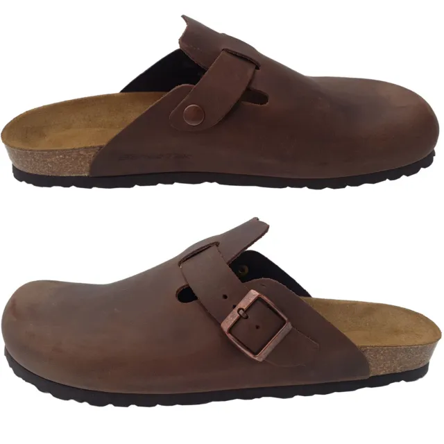 1Paar Herren Clogs aus Leder in braun | Hausschuhe Pantoletten Pantoffel Klogs