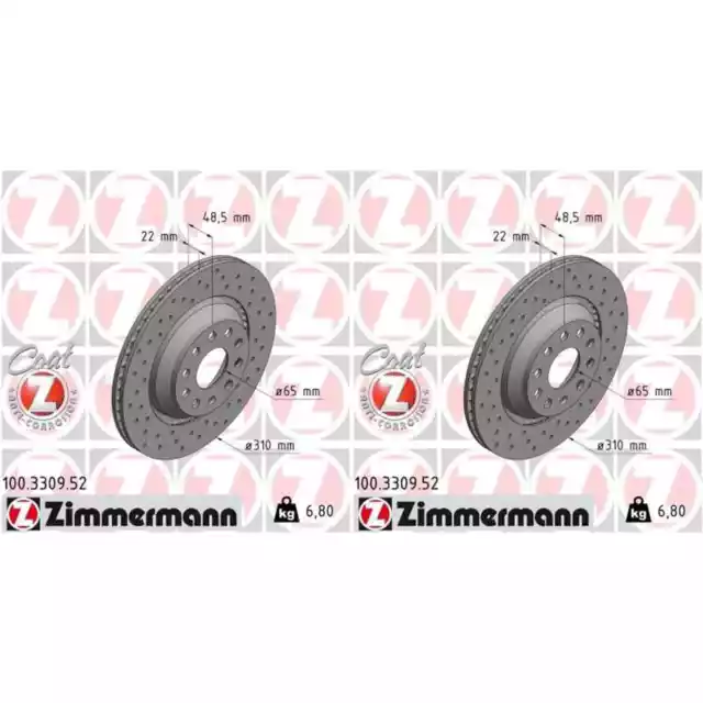 2x ZIMMERMANN Disques de Frein 310mm Perforé Arrière Convient pour Audi A3 Q2 Q3