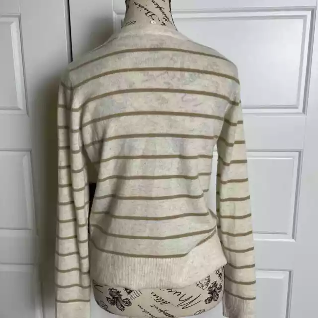 Vince crew neck cream striped overlay cashmere sweater 3