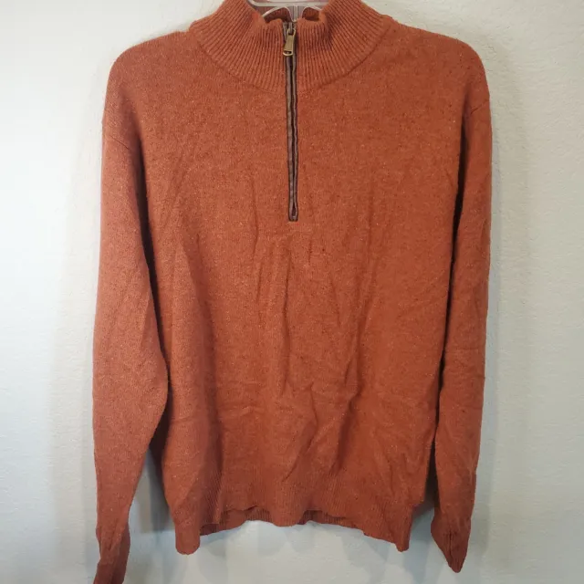 Orvis Merino Wool Donegal Speckle Burnt Orange 1/4 Zip Pullover Sweater medium