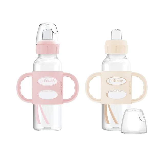 Dr Brown’s Milestones Narrow Sippy Bottle with 100% Silicone Handles, Light-Pink