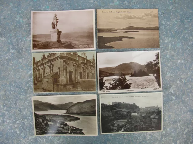 6 old Scottish - Scotland Postcards – Bruce Statue, Ullapool, Oban, Trossachs.