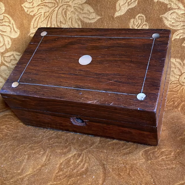 Vintage Wooden Inlay Pearl Box Antique Cigar Till Jewellery Cigarettes Trinket