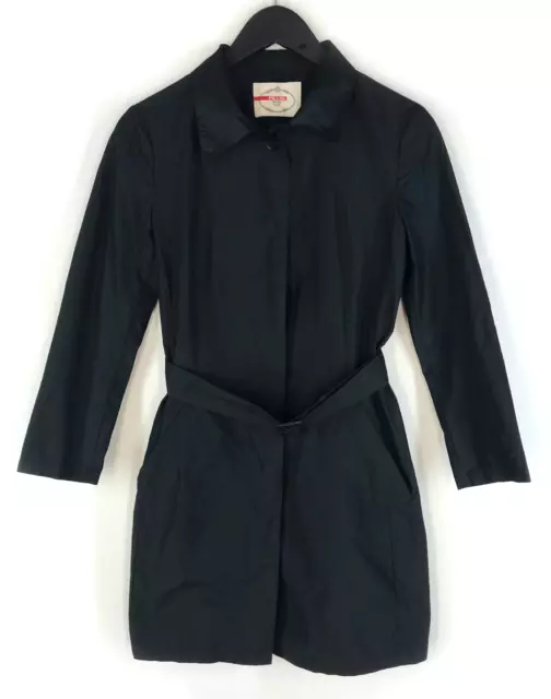 Giacca cappotto donna Prada Milano poliestere trincea nera cintura taglia 40 2