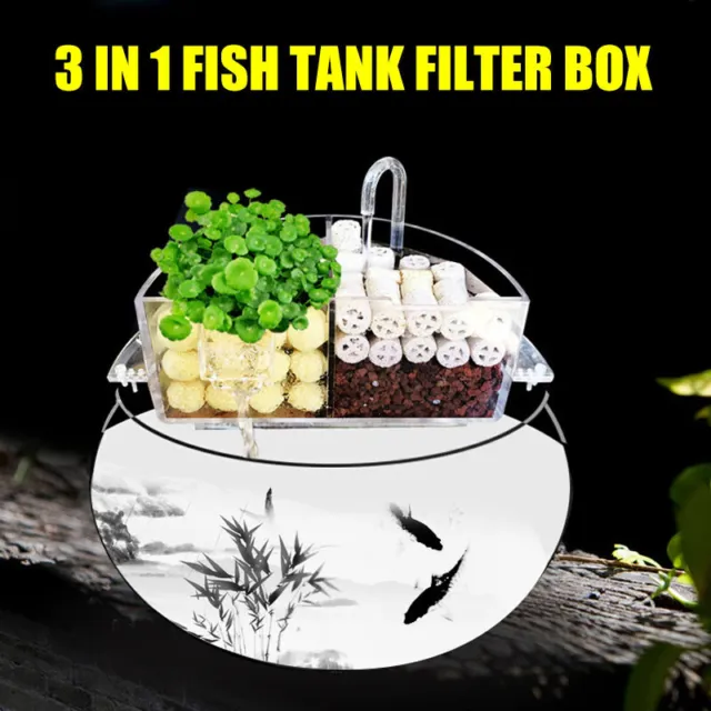 3in1 Aquarium Filter Box Fish Tank Filter Box Acrylic External Hanging Water