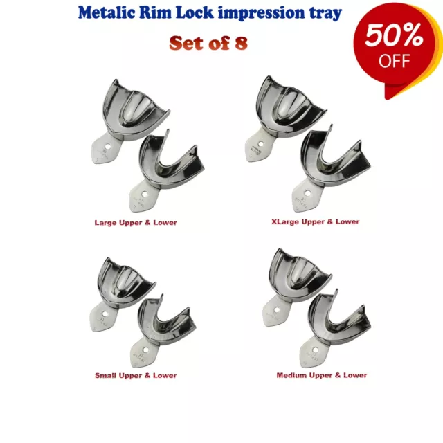 8 PCs Impression Trays Perforated Metalic Rim Lock Orthodontic Instruments Lab