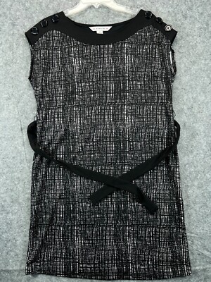AA Studio Shift Dress Womens 8 Black Brushstroke Sleeveless Belted Casual Ladies