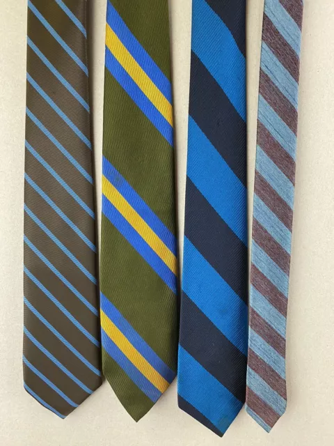 Vintage Bulk Lot 4 X Skinny Striped Ties Various Brands Fabrics and Sizes