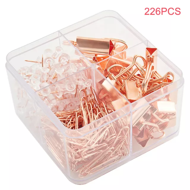 226pcs With Storage Box Paper Clips Set Home Supplies Push Pins Rose