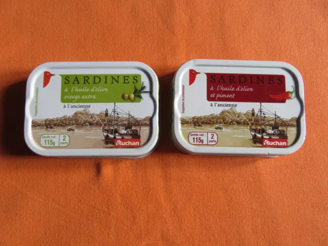 Au choix 1 Boite de Sardines AUCHAN marron ou verte Bateau de Pêche  pleine