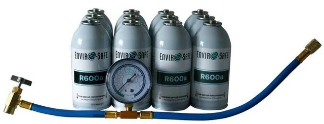 Enviro-Safe R600a, "HC", New Modern Refrigerant, (12) 6 oz., Cans w/Gauge Kit